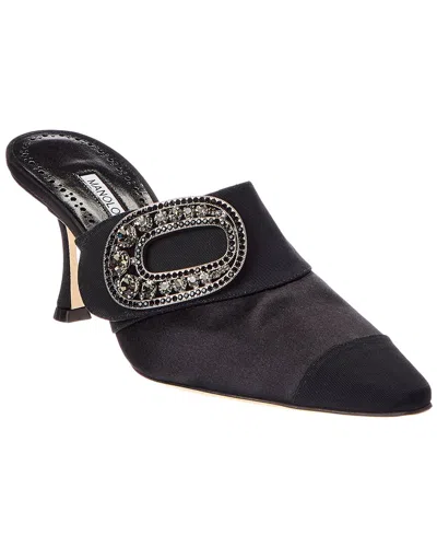 Manolo Blahnik Tula 70 Satin & Grosgrain Mule In Black