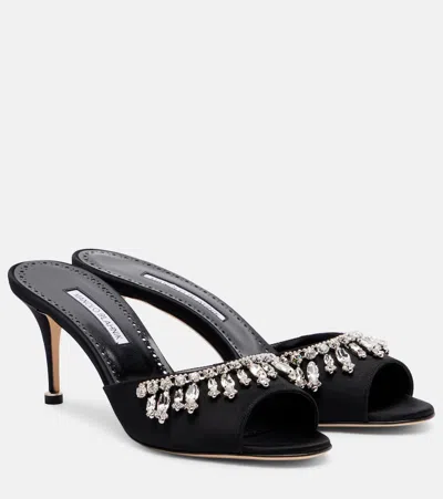 Manolo Blahnik Tulimu 70 Crystal-embellished Satin Mules In Black