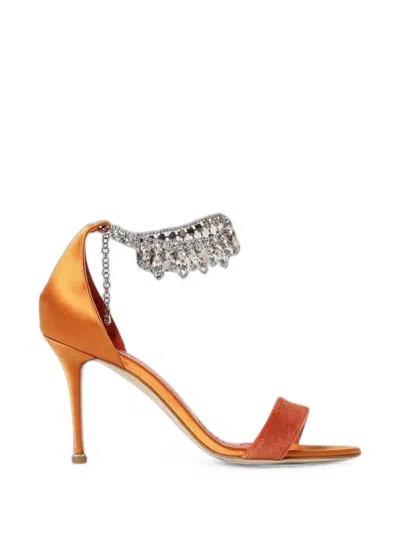 Manolo Blahnik Tulisan Crystal-embellished Sandals In Orange
