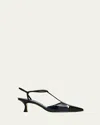Manolo Blahnik Turgimod Bicolor Patent Leather T-strap Pumps In Black