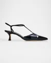 Manolo Blahnik Turgimod Bicolor Patent Leather T-strap Pumps In Black