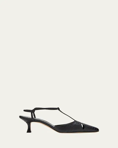 Manolo Blahnik Turgimod Croco T-strap Pumps In Blck
