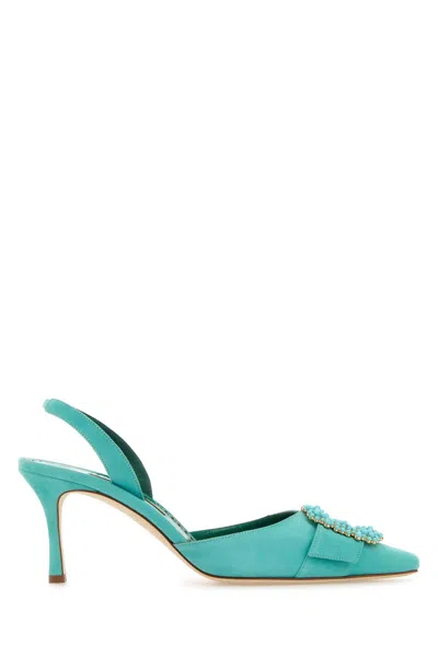 MANOLO BLAHNIK TURQUOISE SUEDE GIBSLI PUMPS