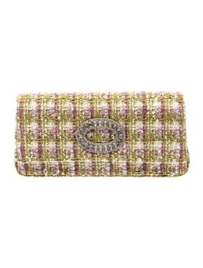 Pre-owned Manolo Blahnik Tweed Clutch In Green