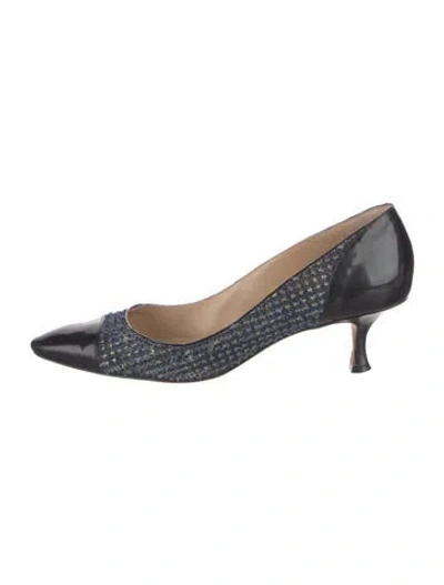 Pre-owned Manolo Blahnik Tweed Pattern Pumps In Blue
