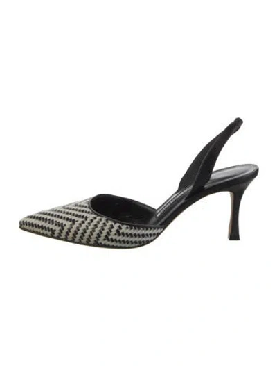 Pre-owned Manolo Blahnik Tweed Pattern Slingback Pumps In White