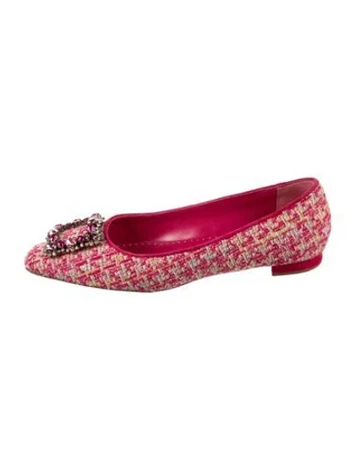 Pre-owned Manolo Blahnik Tweed Printed Ballet Flats In Pink