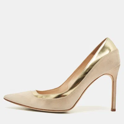 Pre-owned Manolo Blahnik Two Tone Suede Leather Bipunta Pointed Toe Pumps Size 38.5