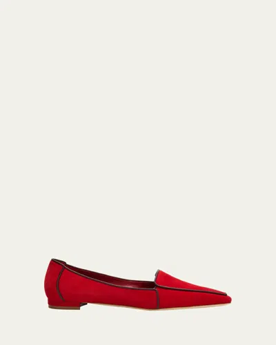 Manolo Blahnik Uriola Contrast Piping Suede Loafers In Purple