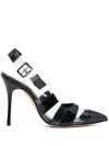 Manolo Blahnik Uxra 105 Patent-leather And Pvc Slingback Pumps In 蓝色