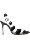 Manolo Blahnik Uxra 105 Patent-leather And Pvc Slingback Pumps In Schwarz