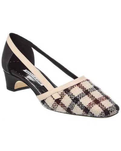 Manolo Blahnik Varro 40 Wool & Leather Pump In Black