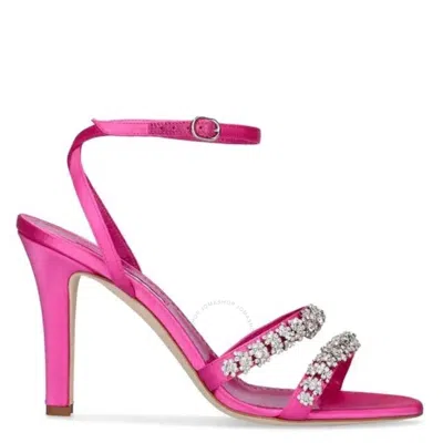 Manolo Blahnik Vedada Satin Crystal Ankle-strap Sandals In Bpnk6706