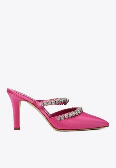 Manolo Blahnik Vedadamu 90 Satin Crystal Embellished Mules In Pink