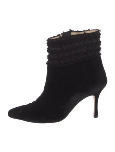 Pre-owned Manolo Blahnik Velvet Boots In Black