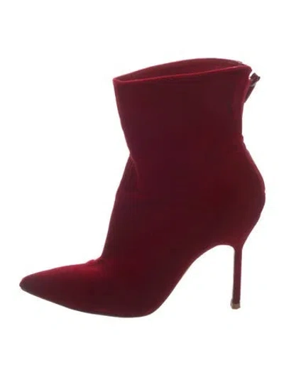 Pre-owned Manolo Blahnik Velvet Boots In Burgundy