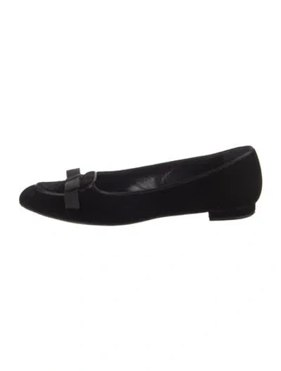 Pre-owned Manolo Blahnik Velvet Bow Accents Ballet Flats In Black
