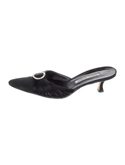 Pre-owned Manolo Blahnik Velvet Bow Accents Mules In Black