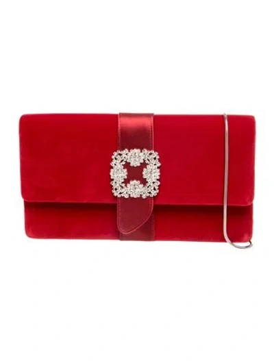 Pre-owned Manolo Blahnik Velvet Clutch In Red