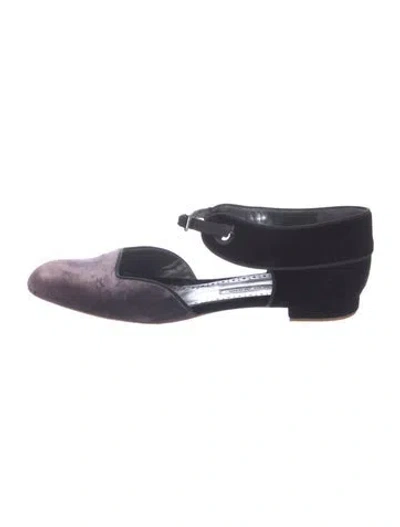 Pre-owned Manolo Blahnik Velvet Colorblock Pattern Mules In Purple