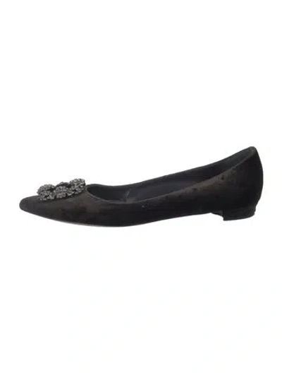 Pre-owned Manolo Blahnik Velvet Crystal Embellishments Ballet Flats In Black