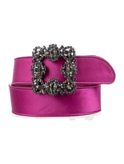 Pre-owned Manolo Blahnik Velvet Crystal Embellishments Belt In Pink