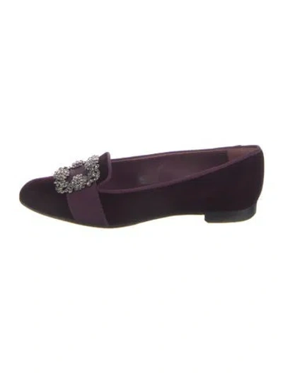 Pre-owned Manolo Blahnik Velvet Crystal Embellishments Loafers In Purple
