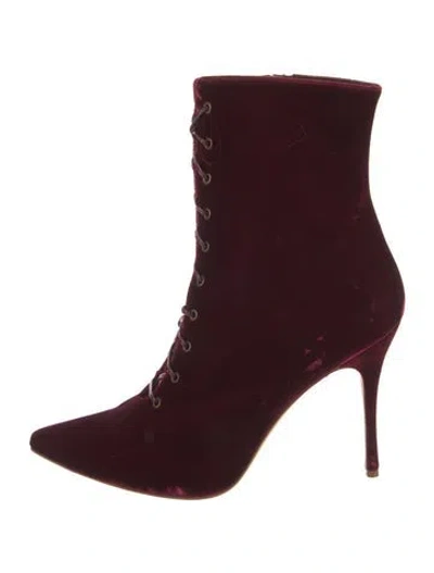 Pre-owned Manolo Blahnik Velvet Lace-up Boots In Burgundy