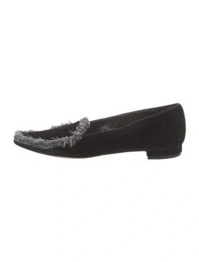 Pre-owned Manolo Blahnik Velvet Loafers In Black