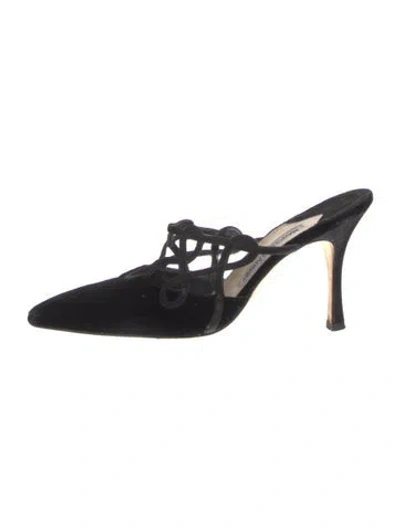 Pre-owned Manolo Blahnik Velvet Mules In Black
