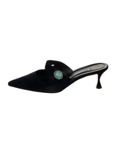 Pre-owned Manolo Blahnik Velvet Mules In Blue