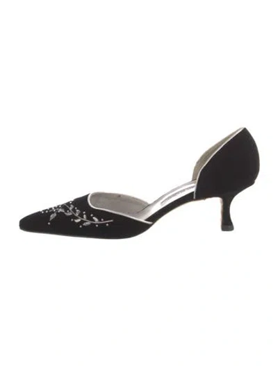 Pre-owned Manolo Blahnik Velvet Patterned D'orsay Pumps In Black