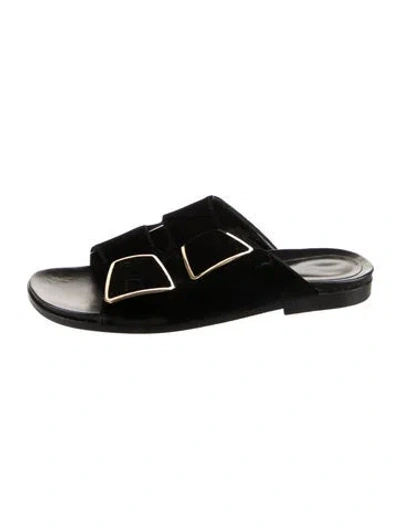 Pre-owned Manolo Blahnik Velvet Slides In Black