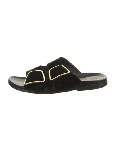 Pre-owned Manolo Blahnik Velvet Slides In Black