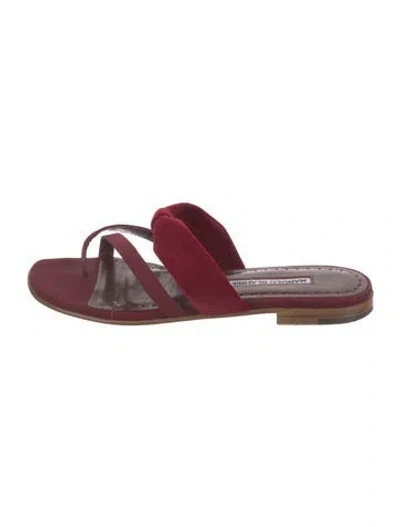 Pre-owned Manolo Blahnik Velvet Slides In Red