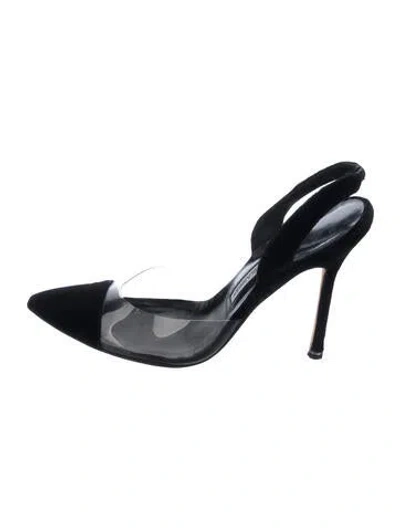 Pre-owned Manolo Blahnik Velvet Slingback Pumps In Black