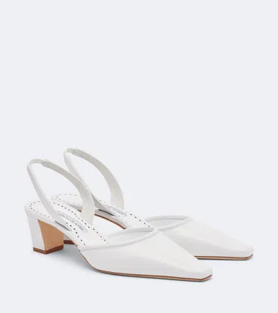 Manolo Blahnik Vendona Leather Slingback Pumps In White