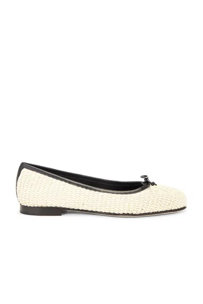 Manolo Blahnik Veralli 10 Raffia Flat In Light Khaki & Black