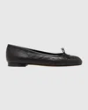 Manolo Blahnik Veralli Leather Bow Ballerina Flats In Black