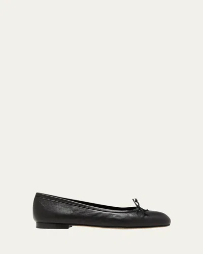 MANOLO BLAHNIK VERALLI LEATHER BOW BALLERINA FLATS