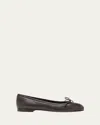 Manolo Blahnik Verallim 10 Bow-detailed Leather-trimmed Satin Ballet Flats In Dark Brown