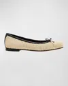 Manolo Blahnik Veralli Leather-trimmed Raffia Ballet Flats In Khaki