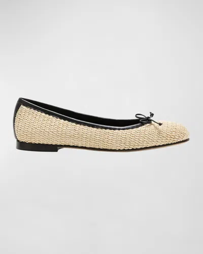Manolo Blahnik Veralli Woven Bow Ballerina Flats In Brown