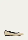 Manolo Blahnik Veralli Leather-trimmed Raffia Ballet Flats In Khaki