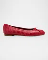 Manolo Blahnik Verallim Croc-embossed Leather Ballerina Flats In Red