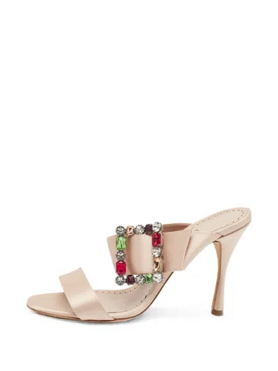Pre-owned Manolo Blahnik Verda Crystal-embellished Heeled Sandals In Neutral