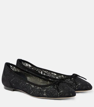 Manolo Blahnik Verizzo Floral Lace Ballet Flats In Black