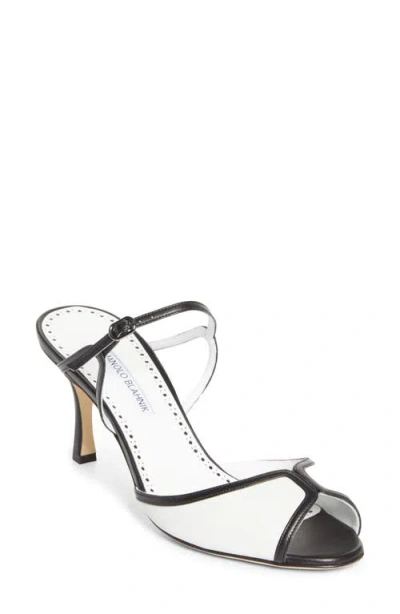 Manolo Blahnik Versari 70 Two-tone Leather Mules In Black