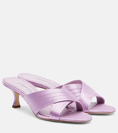 Manolo Blahnik Viera 50 Satin Mules In Pink