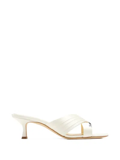 Manolo Blahnik Vieramul Crossover-strap Pleated Mules In White